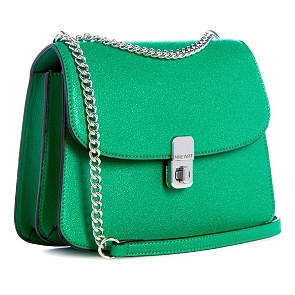Nine West Handbags - Nine West Green Minka Silver Chain Silver Logo Crossbody Bag and Handbag NWT
